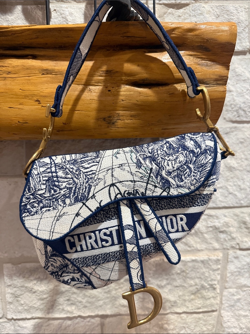 Christian Dior Blue and White Around the World Saddle Bag